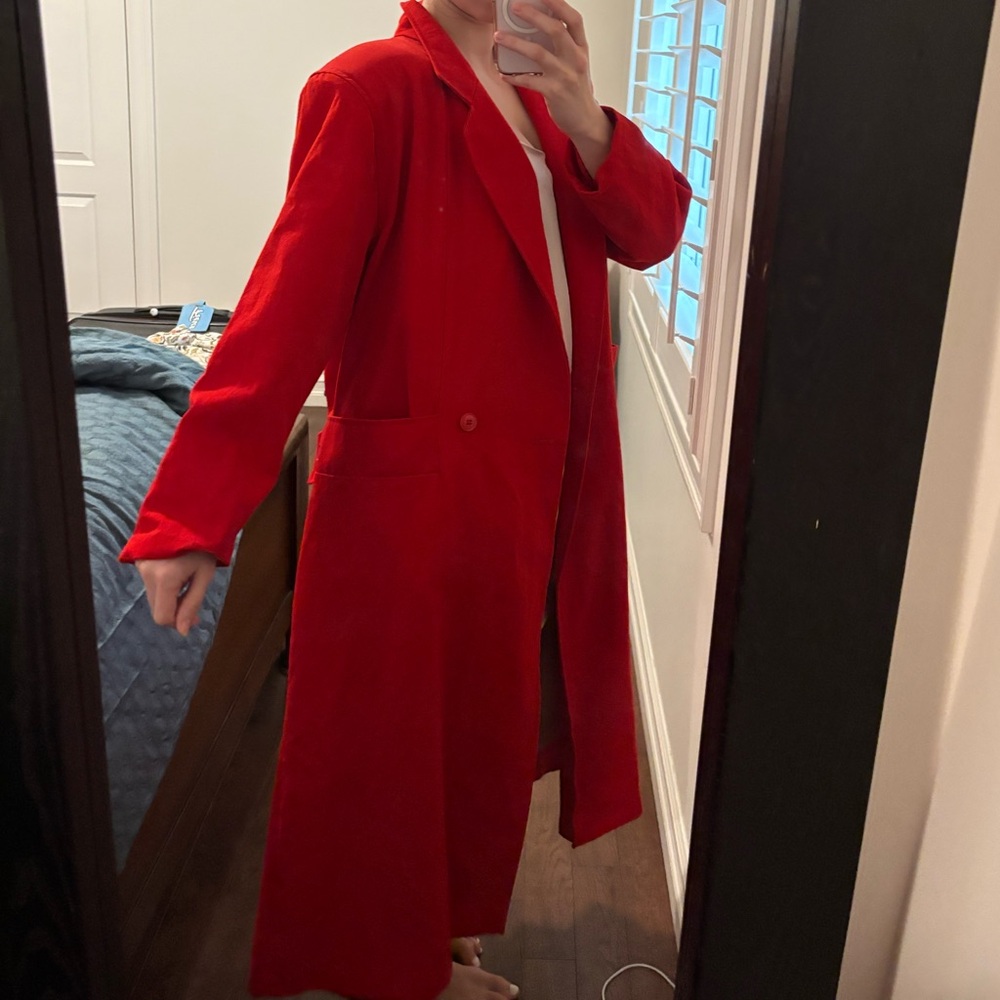 Vintage Diana Charles Wool Red Long Women's Trench Coat
